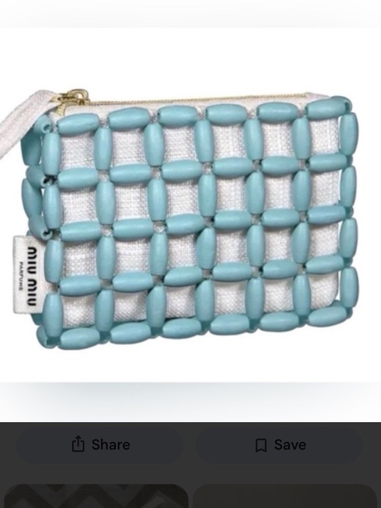 Miu Miu Handbags - Miu Miu White Canvas Clutch with Turquoise Bead Grid